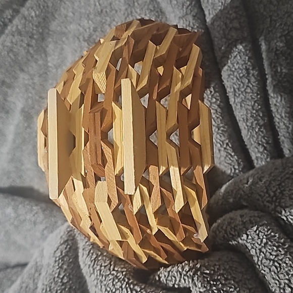 Geometric Wood Block Basket /Planter Decor 7 in L 5.5 A two tone wood color - Picture 4 of 5